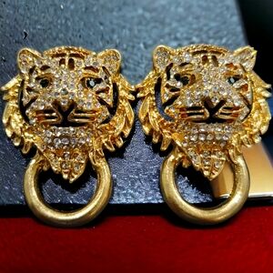 Runway Style Jeweled Tiger Earrings